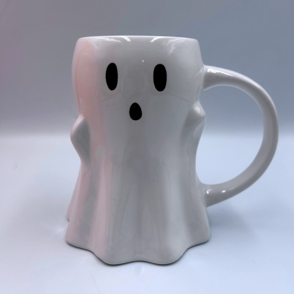 Hyde & EEK Boutique Ghost Mug White Stoneware 3D Sculpted Halloween Coffee Cup